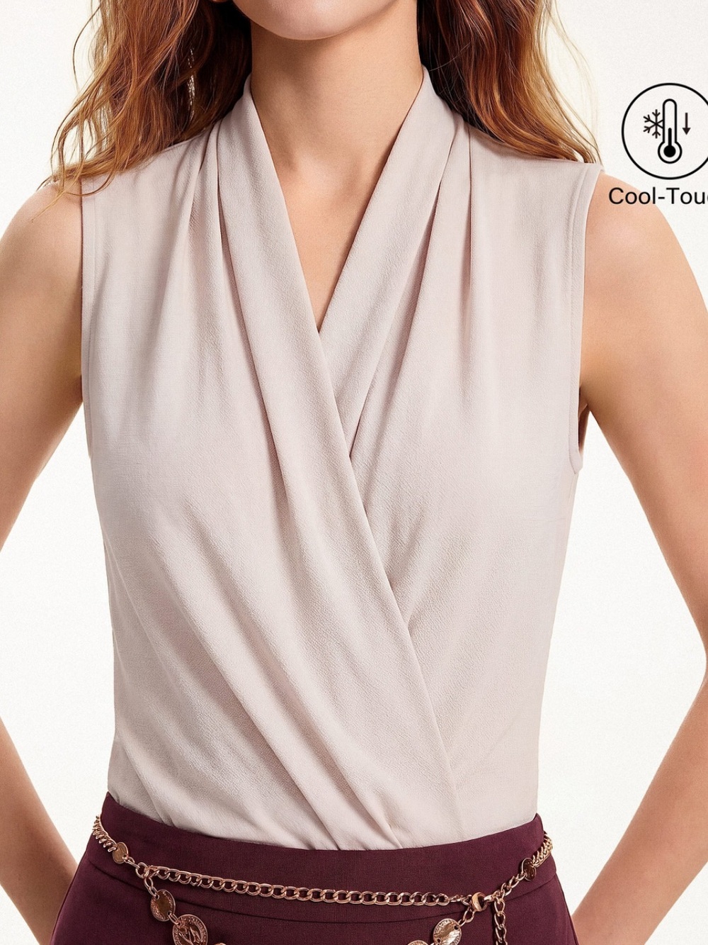 OGL NWT Surplice Wrap Tank Top Light Ivory Beige Plunge Womens Size Medium